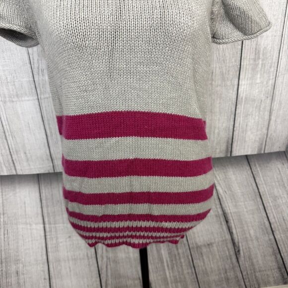 BCBG Maxazria Women's Medium Gray and Pink Turtleneck Short Sleeve Sweater 90's - Picture 3 of 6